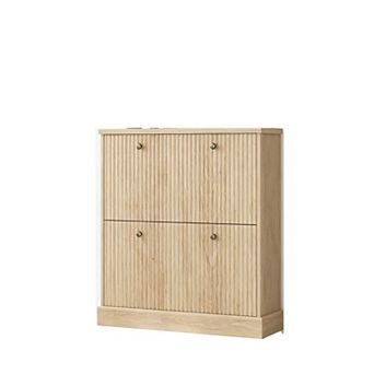 Modern Narrow 2-Flip Drawer Shoe Cabinet, Freestanding Wooden Entryway Shoe Organizer