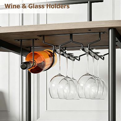 Rotating Rolling Serving Cart, Metal and Wood Home Bar Cart with Wheels for Kitchen Dining