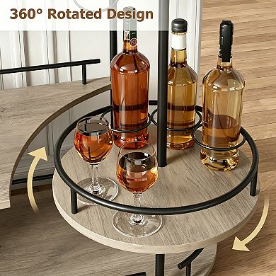 Rotating Rolling Serving Cart, Metal and Wood Home Bar Cart with Wheels for Kitchen Dining