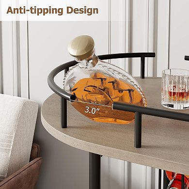Rotating Rolling Serving Cart, Metal and Wood Home Bar Cart with Wheels for Kitchen Dining