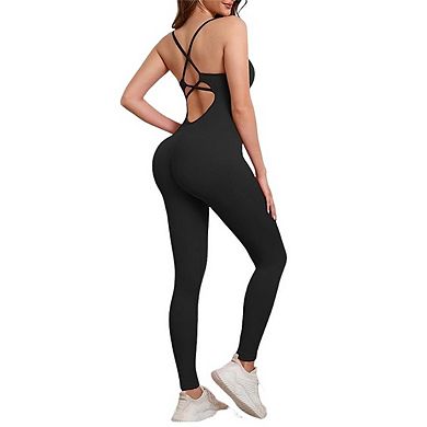 Women's Yoga Jumpsuit Criss-Cross Back One Piece Sleeveless Bodysuit Jumpsuits