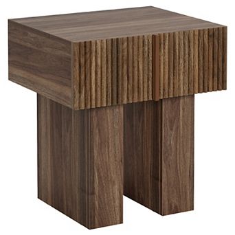 Aoolive Wooden Accent Table with Double Pedestal, Storage Side Table with Hidden Drawer