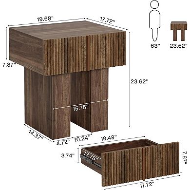 Aoolive Wooden Accent Table with Double Pedestal, Storage Side Table with Hidden Drawer