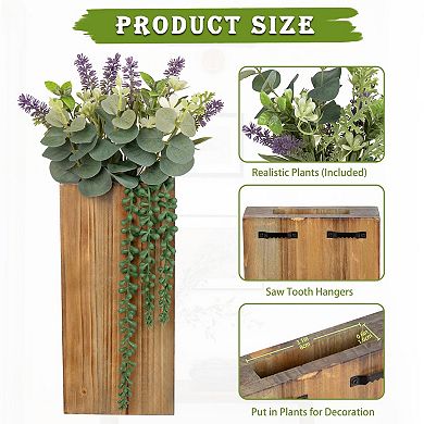 2 Wooden Wall Planters With Artificial Greenery