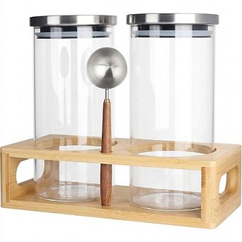 Glass Coffee Canister Set with Airtight Lids and Stainless Steel Scoop