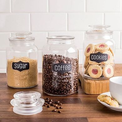 Glass Canister Set with Airtight Lids & Labels, Food Storage Jars