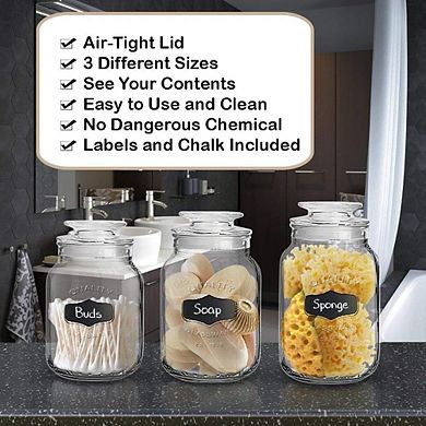 Glass Canister Set with Airtight Lids & Labels, Food Storage Jars
