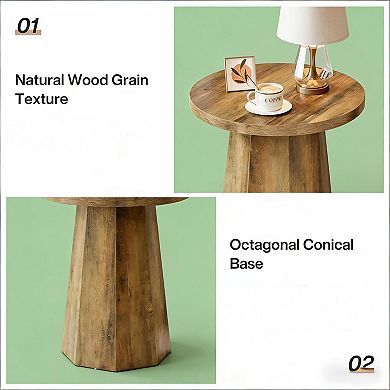 Aoolive Wooden Accent Table with Octagonal Conical Base, Small End Table, Decorative Side Table
