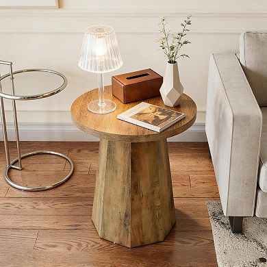 Aoolive Wooden Accent Table with Octagonal Conical Base, Small End Table, Decorative Side Table