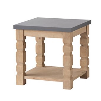 Aoolive Two-Tone Square Accent Table, Two-Tier Open Storage Side Table with Carved Legs