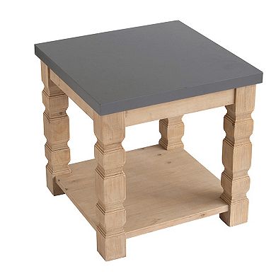 Aoolive Two-Tone Square Accent Table, Two-Tier Open Storage Side Table with Carved Legs