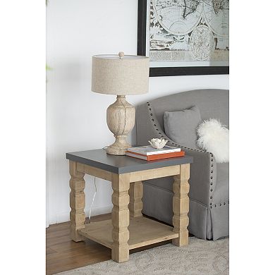 Aoolive Two-Tone Square Accent Table, Two-Tier Open Storage Side Table with Carved Legs