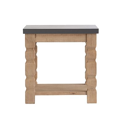 Aoolive Two-Tone Square Accent Table, Two-Tier Open Storage Side Table with Carved Legs