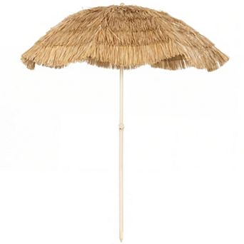 Aoolive Adjustable Outdoor Hawaiian Style Umbrella, Faux-Straw Designed Beach Parasol, No Base