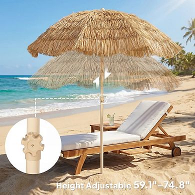 Aoolive Adjustable Outdoor Hawaiian Style Umbrella, Faux-Straw Designed Beach Parasol, No Base