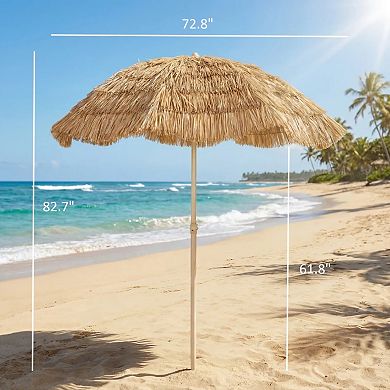 Aoolive Adjustable Outdoor Hawaiian Style Umbrella, Faux-Straw Designed Beach Parasol, No Base