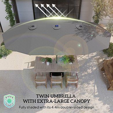 Aoolive 14.4 FT Extra Large Modern Outdoor Umbrella, Parasol with Crank & Solar Powered Lights