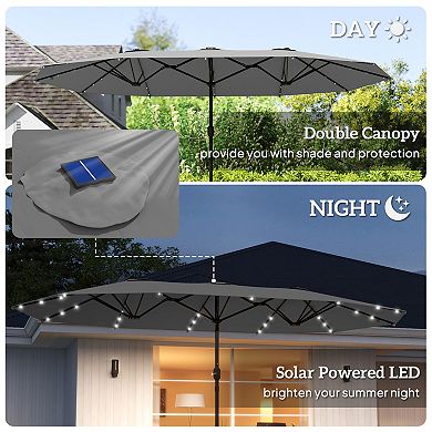 Aoolive 14.4 FT Extra Large Modern Outdoor Umbrella, Parasol with Crank & Solar Powered Lights