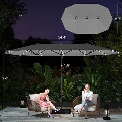 Aoolive 14.4 FT Extra Large Modern Outdoor Umbrella, Parasol with Crank & Solar Powered Lights
