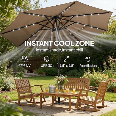 Aoolive 3-Tier Designed Outdoor Umbrella, Patio Sunshade with Solar Powered LED Beads