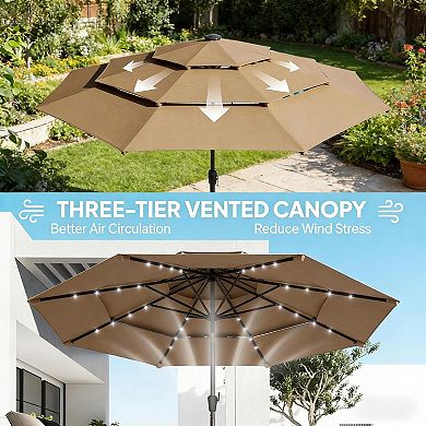 Aoolive 3-Tier Designed Outdoor Umbrella, Patio Sunshade with Solar Powered LED Beads