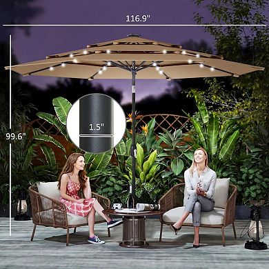 Aoolive 3-Tier Designed Outdoor Umbrella, Patio Sunshade with Solar Powered LED Beads