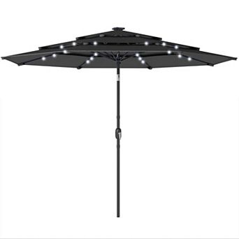 Aoolive 3 tier Designed Outdoor Umbrella, Patio Sunshade with Solar Powered LED Beads