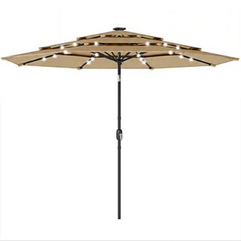 Aoolive 3 tier Designed Outdoor Umbrella, Patio Sunshade with Solar Powered LED Beads