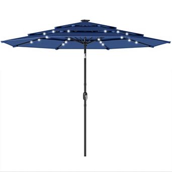Aoolive 3 tier Designed Outdoor Umbrella, Patio Sunshade with Solar Powered LED Beads