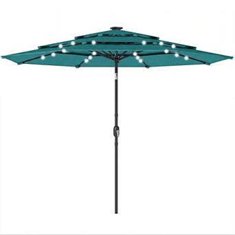 Aoolive 3 tier Designed Outdoor Umbrella, Patio Sunshade with Solar Powered LED Beads