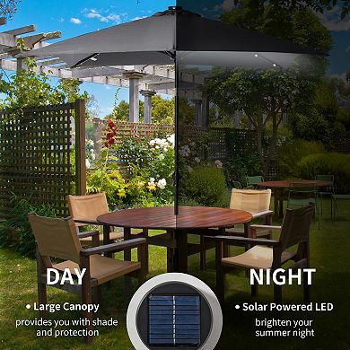 Aoolive 8.8FT Outdoor Umbrella with Hand Crank, Sun-Shading Umbrella with Solar Light
