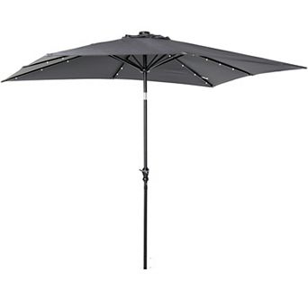 Aoolive 8.8FT Outdoor Umbrella with Hand Crank, Sun-Shading Umbrella with Solar Light