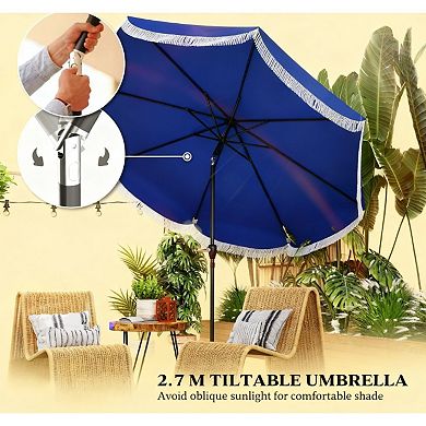 Aoolive Outdoor 8.8 FT Umbrella with Crank, Tassel Design Patio Sunshade with No Base