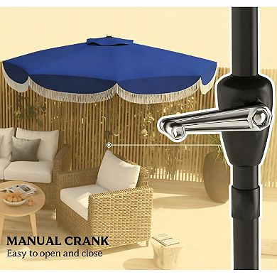 Aoolive Outdoor 8.8 FT Umbrella with Crank, Tassel Design Patio Sunshade with No Base