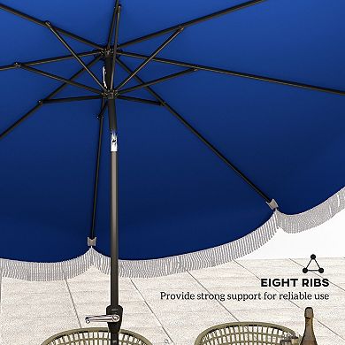 Aoolive Outdoor 8.8 FT Umbrella with Crank, Tassel Design Patio Sunshade with No Base