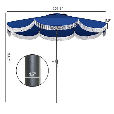 Aoolive Outdoor 8.8 FT Umbrella with Crank, Tassel Design Patio Sunshade with No Base