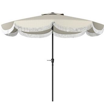 Aoolive Outdoor 8.8 FT Umbrella with Crank, Tassel Design Patio Sunshade with No Base