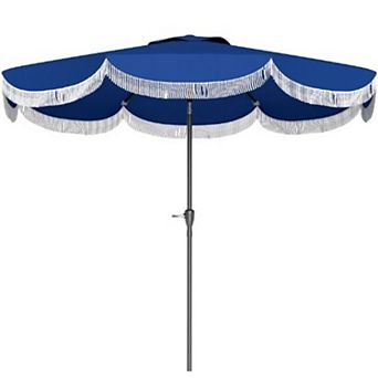 Aoolive Outdoor 8.8 FT Umbrella with Crank, Tassel Design Patio Sunshade with No Base
