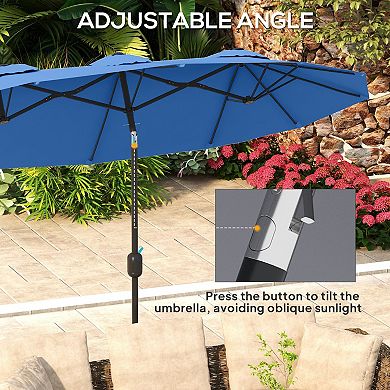 Aoolive 9.4FT Extra Large Outdoor Umbrella with Hand Crank, Tiltable Canopy with 12 Ribs
