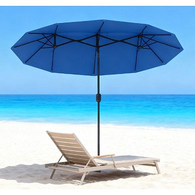 Aoolive 9.4FT Extra Large Outdoor Umbrella with Hand Crank, Tiltable Canopy with 12 Ribs