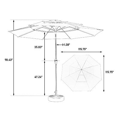 Aoolive 10FT Auto-Tilt Outdoor Umbrella, 3-Tier Vented Sunshade with Hand Crank