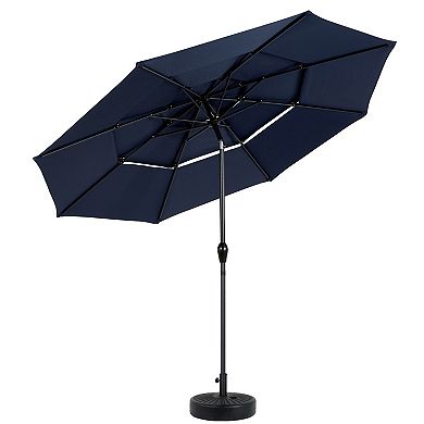 Aoolive 10FT Auto-Tilt Outdoor Umbrella, 3-Tier Vented Sunshade with Hand Crank