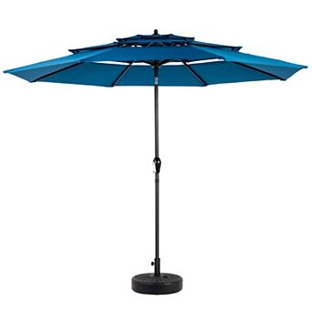 Aoolive 10FT Auto-Tilt Outdoor Umbrella, 3 tier Vented Sunshade with Hand Crank