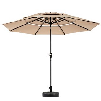 Aoolive 10FT Auto-Tilt Outdoor Umbrella, 3 tier Vented Sunshade with Hand Crank