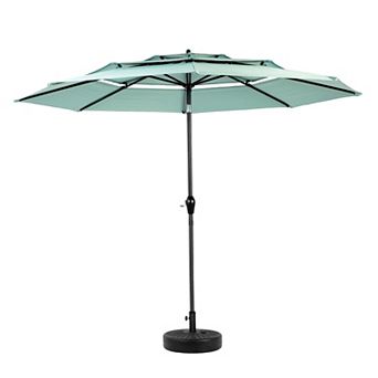 Aoolive 10FT Auto-Tilt Outdoor Umbrella, 3 tier Vented Sunshade with Hand Crank