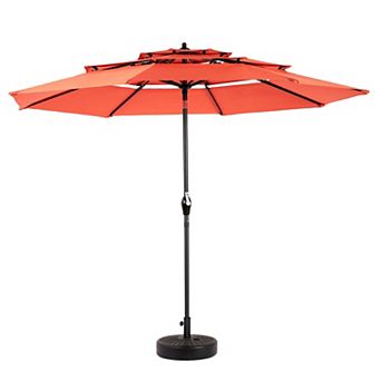 Aoolive 10FT Auto-Tilt Outdoor Umbrella, 3 tier Vented Sunshade with Hand Crank