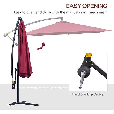 Aoolive 9.7FT Extra Large Umbrella with Cross Base, Patio Cantilever Parasol with Hand Crank