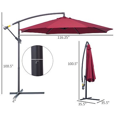 Aoolive 9.7FT Extra Large Umbrella with Cross Base, Patio Cantilever Parasol with Hand Crank