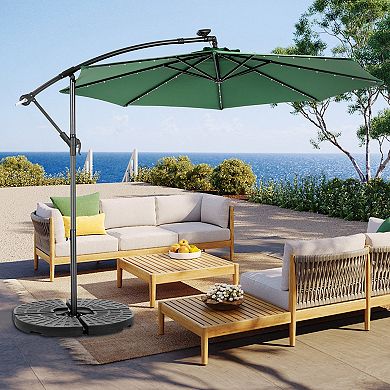 Aoolive 10ft Solar LED Offset Hanging Market Umbrella, Outdoor Patio Parasol with No Base