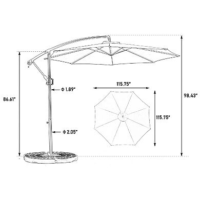Aoolive 10ft Solar LED Offset Hanging Market Umbrella, Outdoor Patio Parasol with No Base